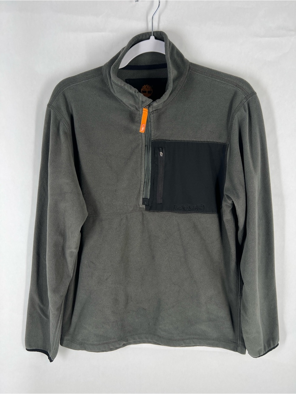 Timberland Olive Gray Fleece Quarter-Zip with Black Chest Pocket